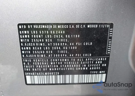 2020 Volkswagen Tiguan 2.0T Sel Premium R-Line z USA, uszkodzony, nr VIN 3VV4B7AX3LM068229